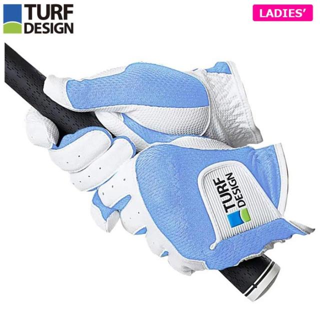 [2022年モデル] 朝日ゴルフ TURF DESIGN ターフデザイン レディース 両手用 ゴルフグローブ TDGL-2170L ホワイト/ブルー