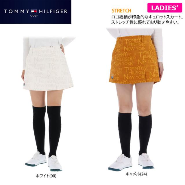 TOMMY HILFIGER GOLF ロゴ刺繍 総柄プリント 起毛生地 ストレッチ キュロットスカート view1