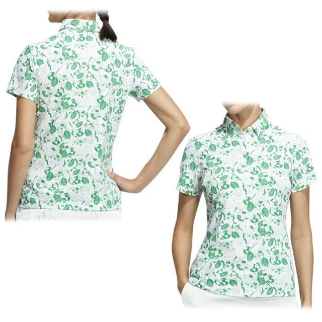 adidas GOLF PLAY GREEN サッカー生地 総柄 半袖 ボタンダウン ポロシャツ view1
