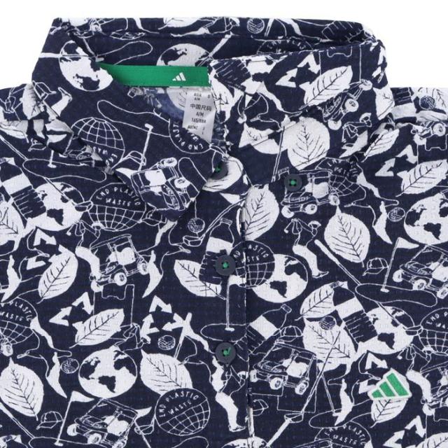 adidas GOLF PLAY GREEN サッカー生地 総柄 半袖 ボタンダウン ポロシャツ view2