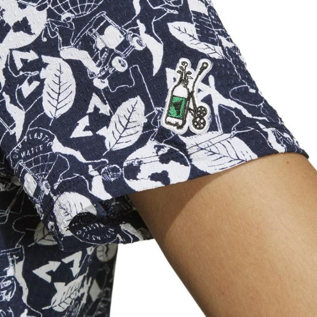 adidas GOLF PLAY GREEN サッカー生地 総柄 半袖 ボタンダウン ポロシャツ view3