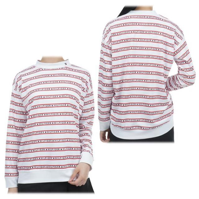 TOMMY HILFIGER GOLF ロゴボーダー柄 クローズドメッシュ生地 長袖 モックネックシャツ view1