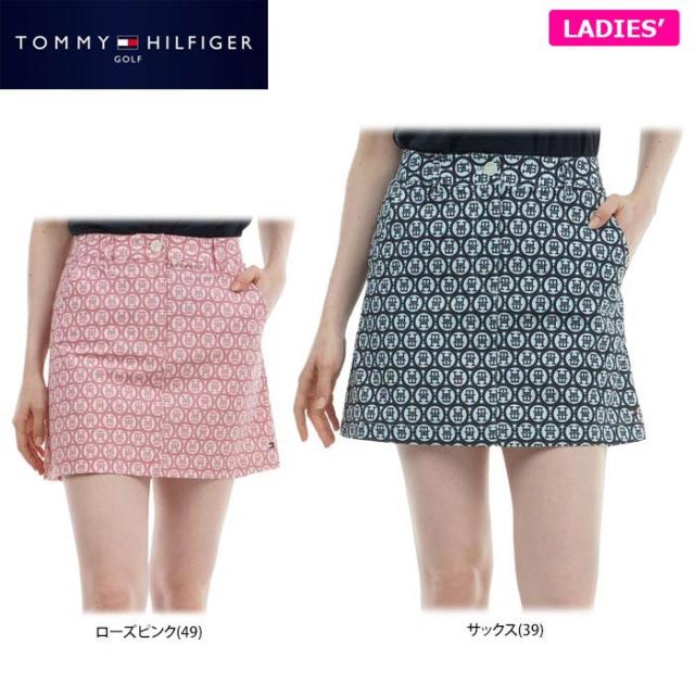 TOMMY HILFIGER GOLF ロゴデザイン 総柄プリント シアサッカー ストレッチ ボックスプリーツ スカート