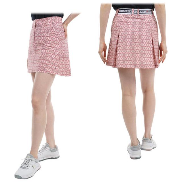 TOMMY HILFIGER GOLF ロゴデザイン 総柄プリント シアサッカー ストレッチ ボックスプリーツ スカート view1