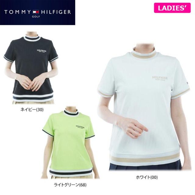 TOMMY HILFIGER GOLF ロゴプリント トリコット ライン使い ストレッチ 半袖 モックネックシャツ