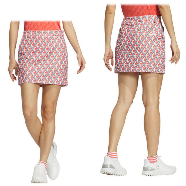 adidas GOLF 幾何学柄プリント 総柄 ストレッチ インナーパンツ一体型 スカート view1
