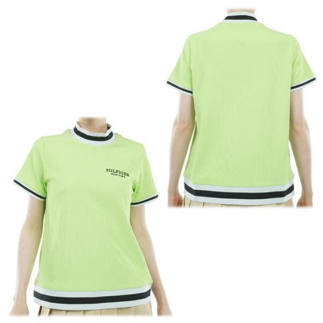 TOMMY HILFIGER GOLF ロゴプリント トリコット ライン使い ストレッチ 半袖 モックネックシャツ view1