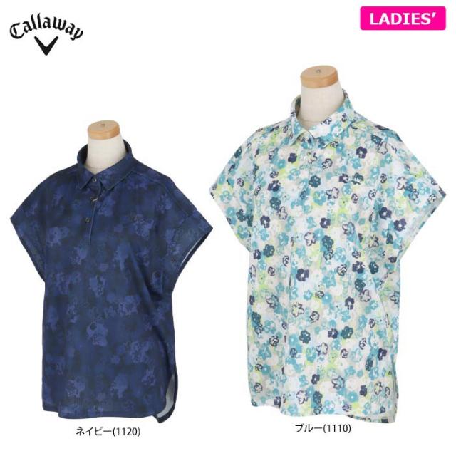 Callaway GOLF 鹿の子 小花柄プリント メッシュ生地 バンドスリーブ ポロシャツ