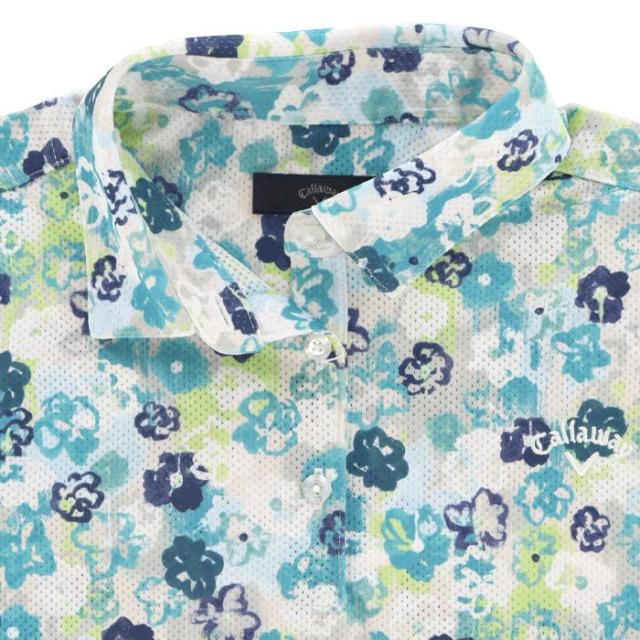 Callaway GOLF 鹿の子 小花柄プリント メッシュ生地 バンドスリーブ ポロシャツ view3