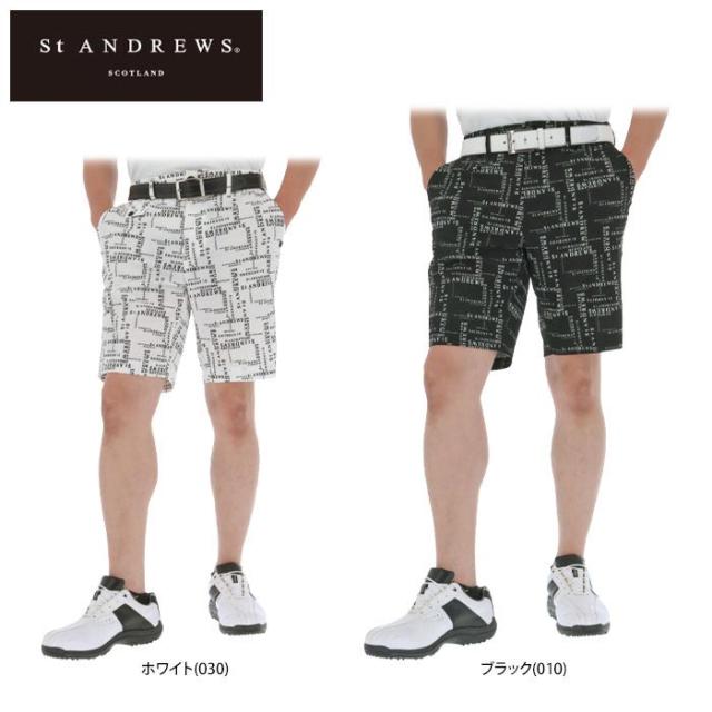 St ANDREWS GOLF 総柄 ロゴプリント サッカー素材 ストレッチ ショートパンツ