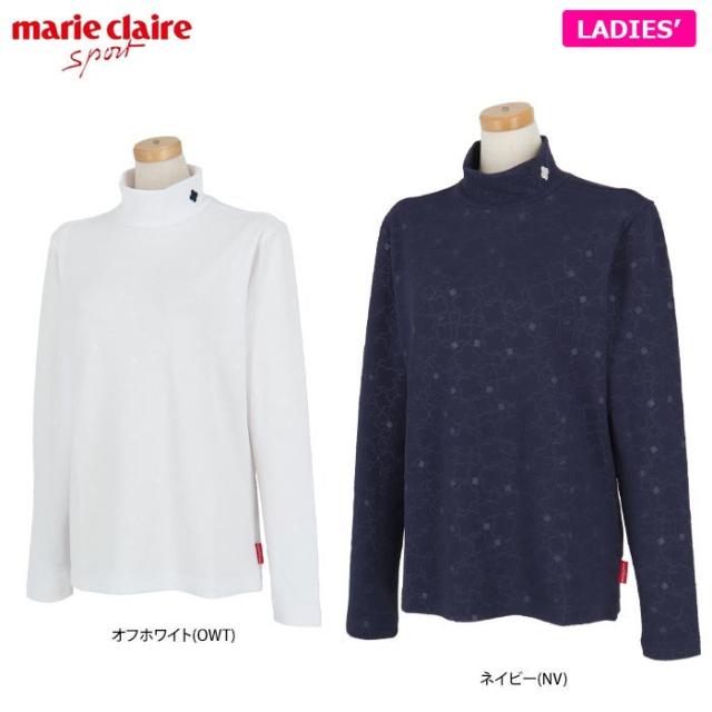 marie claire GOLF フラワーエンボス 総柄 UVカット 長袖 モックネックシャツ