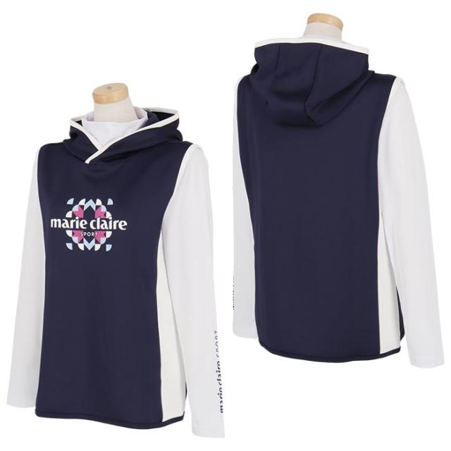 marie claire GOLF ロゴプリント 配色切替 フード ベスト & 長袖 ハイネック インナーシャツ view1