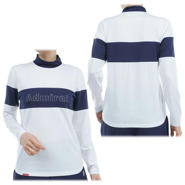 Admiral GOLF メタルロゴ バイカラー 裏起毛 ストレッチ 長袖 モックネックシャツ view1