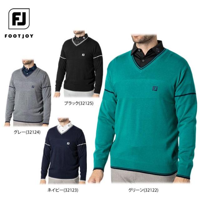 FootJoy GOLF ロゴ刺繍 編地切替 長袖 Vネック セーター