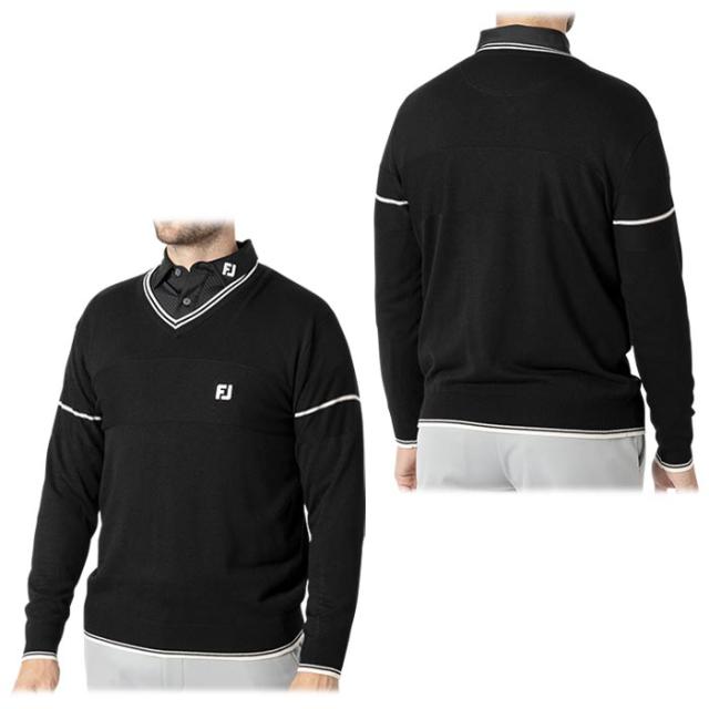 FootJoy GOLF ロゴ刺繍 編地切替 長袖 Vネック セーター view1