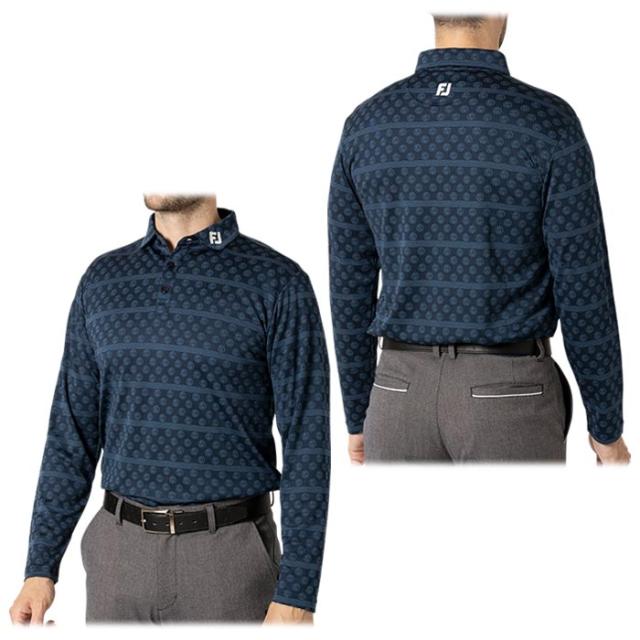 FootJoy GOLF ロゴジャカード ボーダー柄 ストレッチ 長袖 ポロシャツ view1