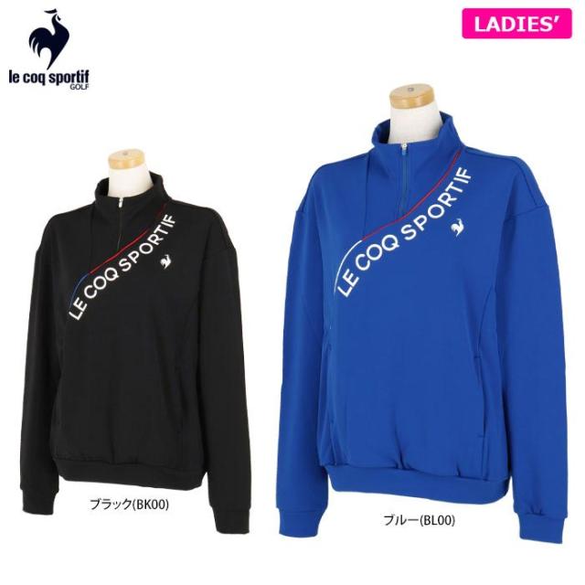 Le coq sportif GOLF ロゴプリント ストレッチ アシンメトリーデザイン 長袖 ハーフジップシャツ