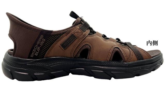 サンダル メンズ スケッチャーズ スリップインズ リボルテッド SS-メリック 205181 ダークブラウン ブラック 25.0~28.0cm ハンズフリー フィッシャーマンスタイルサンダル コンフォートサンダル クッション性 屈曲性 低反発 男性 紳士 夏 サマー
