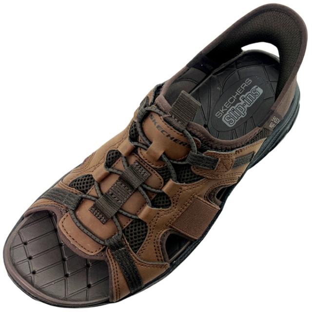 サンダル メンズ スケッチャーズ スリップインズ リボルテッド SS-メリック 205181 ダークブラウン ブラック 25.0~28.0cm ハンズフリー フィッシャーマンスタイルサンダル コンフォートサンダル クッション性 屈曲性 低反発 男性 紳士 夏 サマー