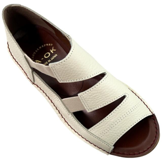 サンダル レディース A-OK CASUAL&SPORTS 0053ELF アイボリー ダークカーキ 22.5~25.0cm エーオーケー コンフォートサンダル  撥水 汚れにくい 低反発 クッション性 通気性 軽量設計 屈曲性 本革 レザー 吸汗 放湿 抗菌 消臭 幅広 4E EEEE 日本製 made in japan 女性 婦人