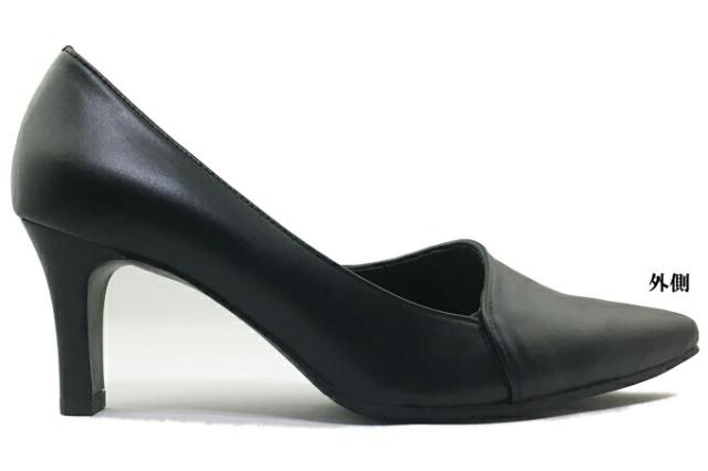 NINE DI NINE No.116-8523 レディース パンプス プレーン ポインテッドトゥ 斜めカット スタックヒール ハイヒール 靴 本革 日本製 女性 婦人