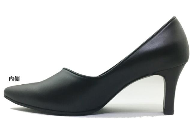 NINE DI NINE No.116-8523 レディース パンプス プレーン ポインテッドトゥ 斜めカット スタックヒール ハイヒール 靴 本革 日本製 女性 婦人