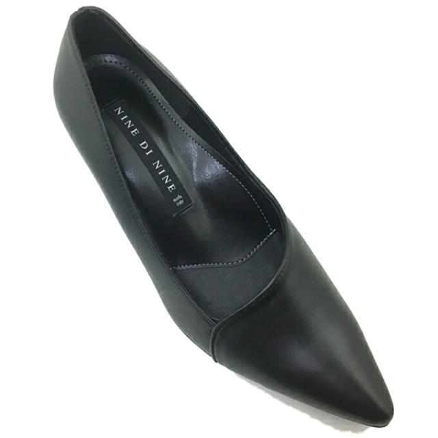 NINE DI NINE No.116-8523 レディース パンプス プレーン ポインテッドトゥ 斜めカット スタックヒール ハイヒール 靴 本革 日本製 女性 婦人