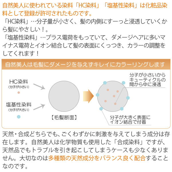 自然美人は毛髪にダメージを与えずキレイにカラーリングします