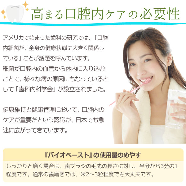 高まる口腔ケアの必要性。バイオペーストの使用量めやす