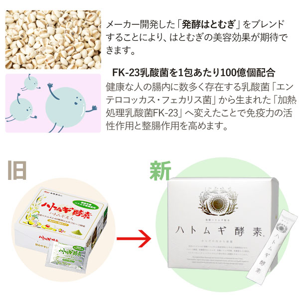 国内産ハトムギ入り+有機はとハトムギ大麦若葉入りの従来の二つの良いとこどり!