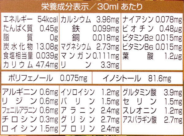 日本酵素 植物発酵液 栄養成分