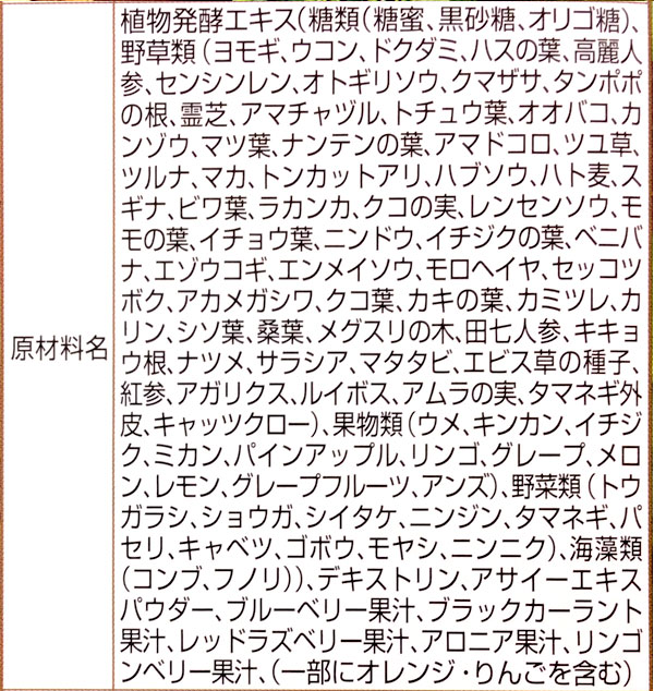 日本酵素 植物発酵液 原材料名