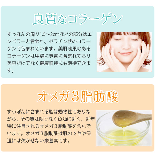 すっぽんには良質なコラーゲンが豊富に含まれています。また、すっぽんに含まれる脂は動物性でありながら、その質は限りなく魚油に近く、近年特に注目されるオメガ3脂肪酸を含んでいます。オメガ3脂肪酸は、肌ツヤや保湿には欠かせない栄養素です。