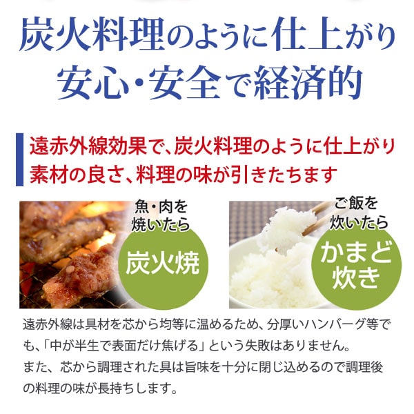 炭火料理のように仕上がり、安心・安全・快適で経済的