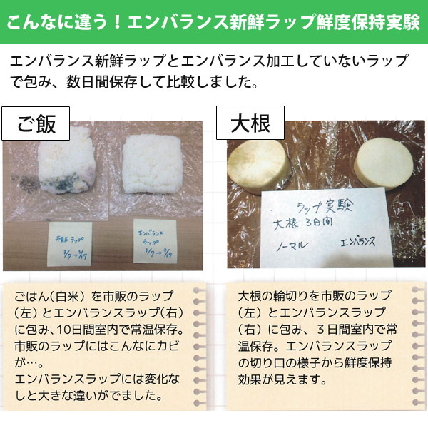 こんなに違う!エンバランス新鮮ラップ鮮度保持実験
