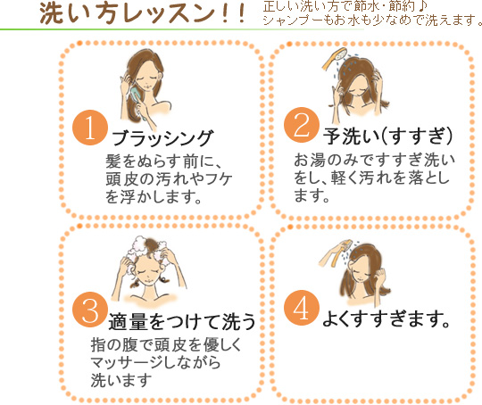 自然葉シャンプーの洗い方レッスン! 正しい洗い方で節水・節約♪シャンプーもお水も少なめで洗えます