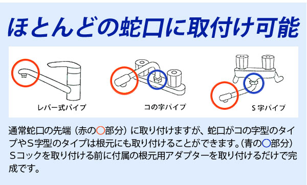 高性能!世界が認めた浄水器 ハーレー2はほとんどの蛇口に取り付け可能です