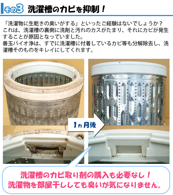 善玉バイオ 浄 ジョウ JOE 洗濯槽のカビを抑制してくれるのでカビ取り剤の購入も必要なし!