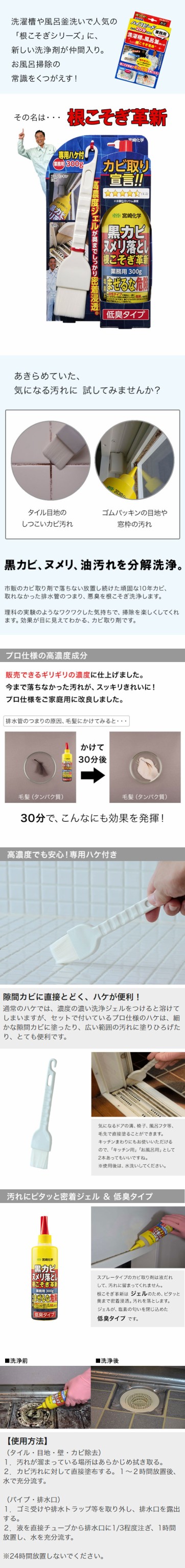 カビ取りジェル 「 根こそぎ革新 」 専用ハケ付き ( 宮崎化学 液体洗剤 洗浄剤 ジェル 刷毛 はけ ぬめり 水まわり 業務用 カビ取り剤 ねこそぎ  黒カビ除去の通販はau PAY マーケット - 私のライフスタイル カジタノ | au PAY マーケット－通販サイト