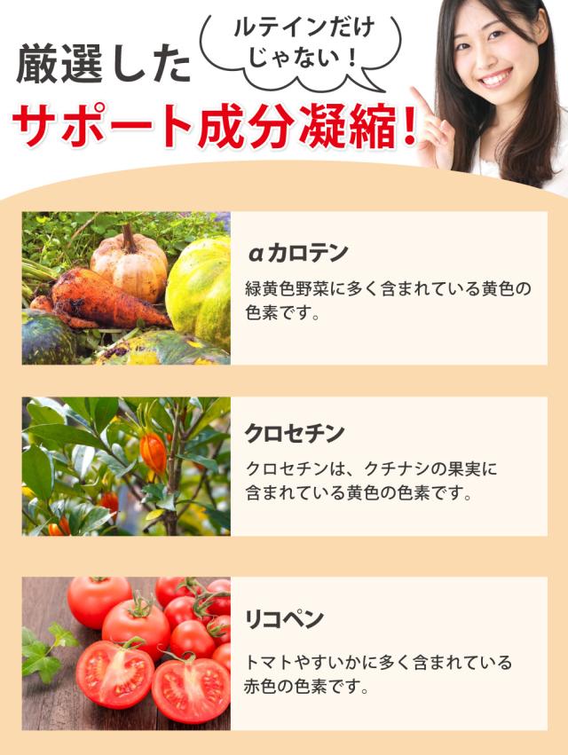 サポート成分 αカロテン クロセチン リコピン