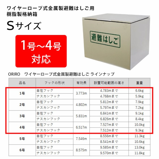 オリロー 避難はしご 格納箱S ステンレス製 室内用 ワイヤーロープ式