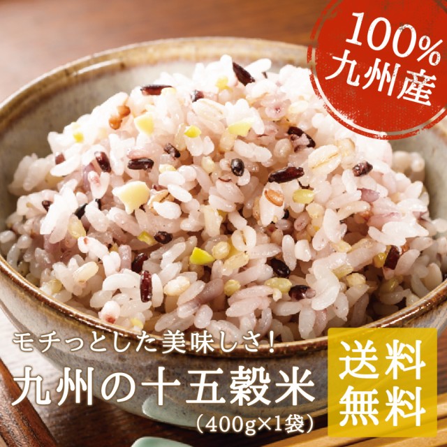 九州産100％使用！十五穀米【400g】 もち麦 うるち玄米 丸麦 黒米 赤米 大豆 発芽玄米 など 十五種類の雑穀米をバランス良く配合！常温保存  雑穀 雑穀米 ブレンド もち玄米 無添加 九州 国産 メール便 お徳用 送料無料 九州のごちそう便