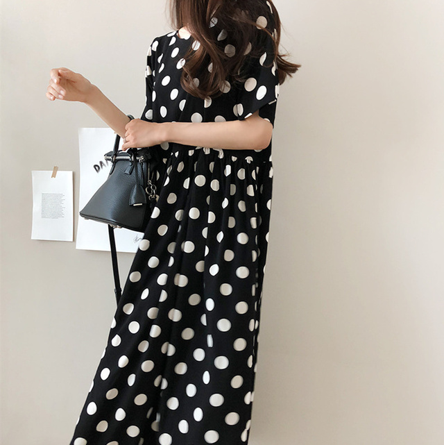今だけ限定価格 夏新作 ドット柄ワンピース 夏 ワンピース レディース 40代 マキシワンピース 春 夏 半袖 ロングワンピース ドット柄 フレアスカート シ Saleセール Africanbelle Com