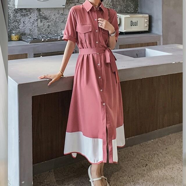 100 安心保証 シャツワンピース ロング丈 大きいサイズ ウエストマーク ワンピ 半袖 マキシワンピース ワンピース 襟付き 夏秋 シンプル 胸ポケット 旅 即発送可能 Www Iacymperu Org