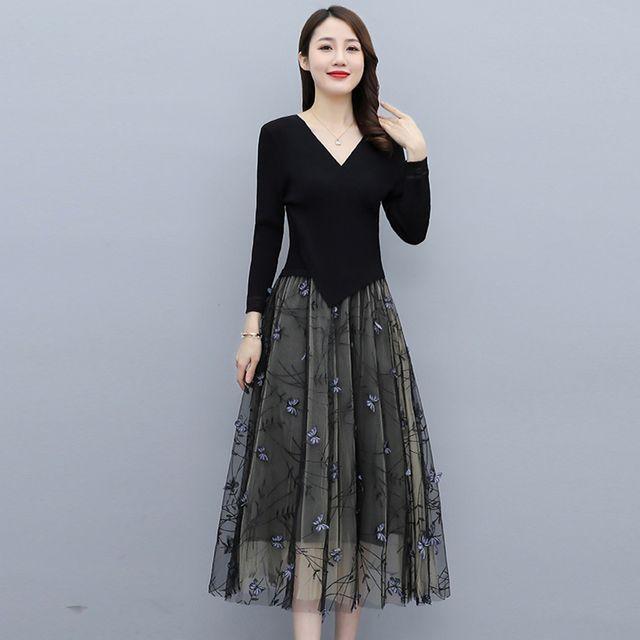 送料無料 フォーマル 大人 上品 結婚式 フォーマル エレガント スカート きれいめ ワンピース 着痩せ 新作 異素材 レディース ロング ワンピース V メーカー包装済