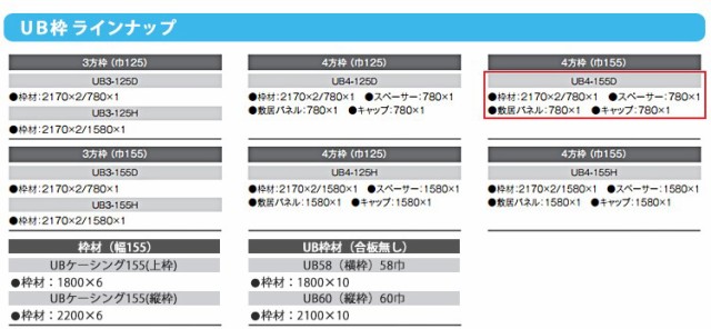 UB枠 UB4-155D 4方枠 巾155 上枠780mm ドア用 Dialon キョーセー 送料