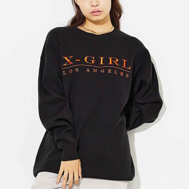 【SALE!!】 【 X-girl エックスガール 】 EMBROIDERED SERIF LOGO KNIT X-girl ロゴ刺繍 ニット 105224015017 / 22AW ※ X-girl 【SALE!!】 【 エックスガール 】 EMBROIDERED SERIF
