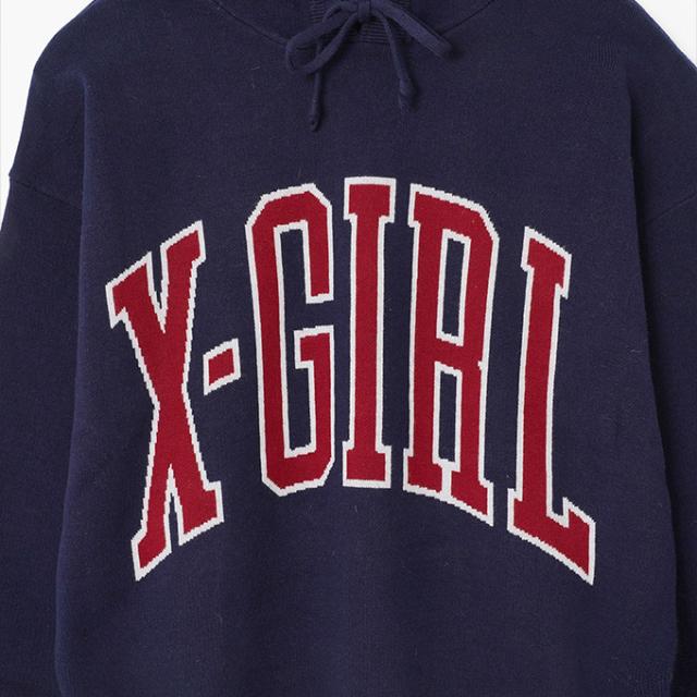 X-girl エックスガール COLLEGE LOGO KNIT HOODIE X-girl カレッジ ロゴ ニット フーディー 105234015005 / 2023AW X-girl エックスガール COLLEGE LOGO KNIT HOODIE カレッジ ロゴ