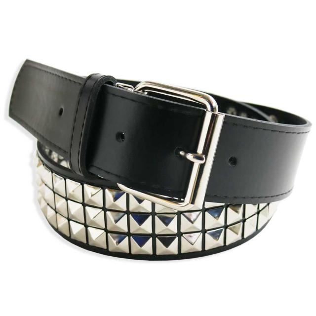 PUNK ROCK 3連 ピラミッドスタッズ ベルト 鋲 フェイクレザー V系