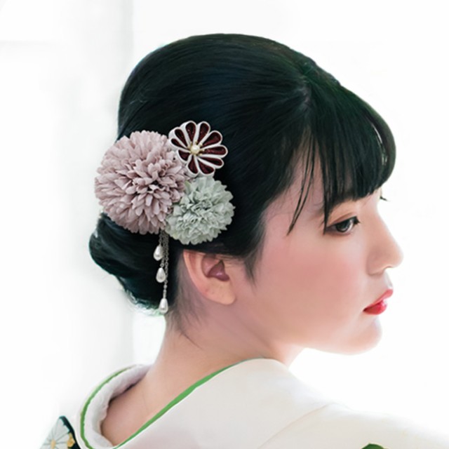振袖 髪飾り 成人式 つまみ細工 小菊 くすみカラー パープル ブルー 